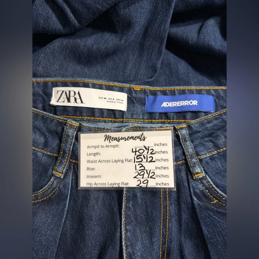 ADER ERROR & ZARA Jeans Sz 4 Dark Wash Pleated Tapered High-Rise Barrel Leg EUC - Picture 3 of 16